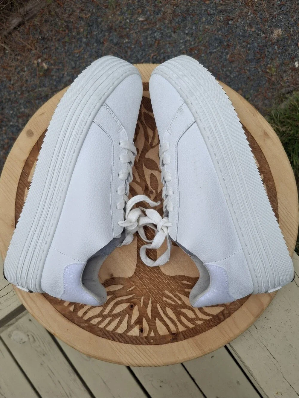 Joy Mangano Performance White Leather Comfort Platform Sneakers Orthotic Insole